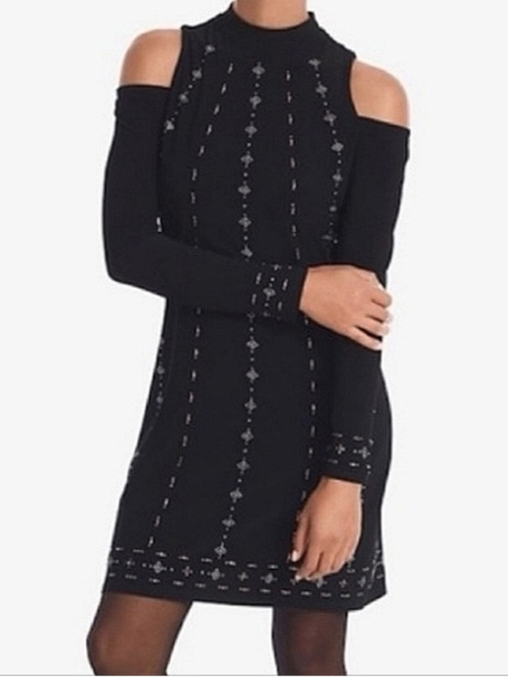 White House Black Market Black Cold-Shoulder Knit Midi Dress